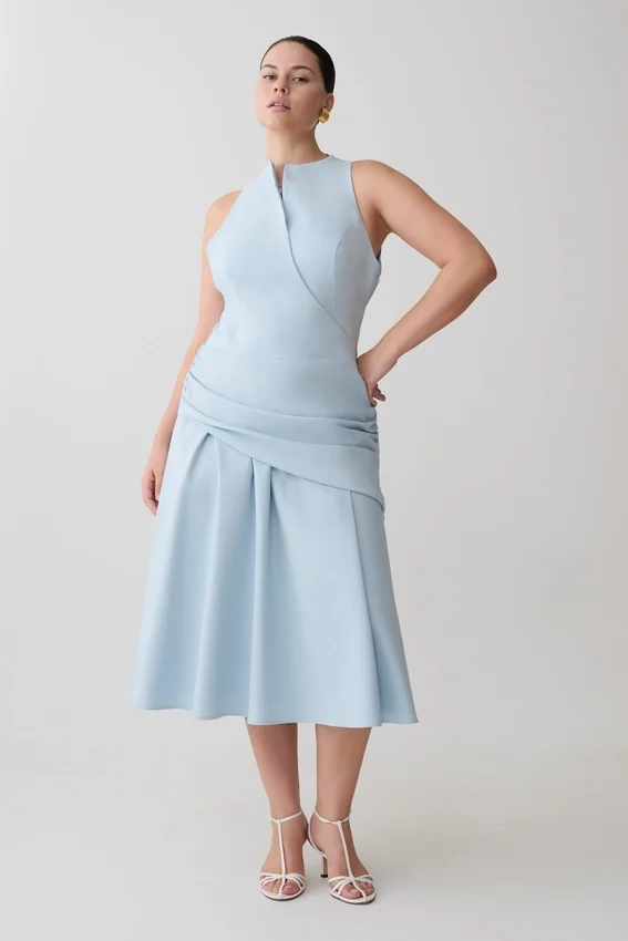 Emily Wrapped Waist Midi Dress – Sky Blue Emily Wrapped Waist Midi Dress – Sky Blue