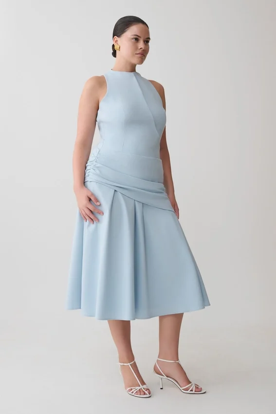 Emily Wrapped Waist Midi Dress – Sky Blue Emily Wrapped Waist Midi Dress – Sky Blue