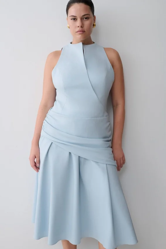 Emily Wrapped Waist Midi Dress – Sky Blue Emily Wrapped Waist Midi Dress – Sky Blue
