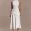 Emily Wrapped Waist Midi Dress – White Emily Wrapped Waist Midi Dress – White