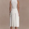 Emily Wrapped Waist Midi Dress – White Emily Wrapped Waist Midi Dress – White