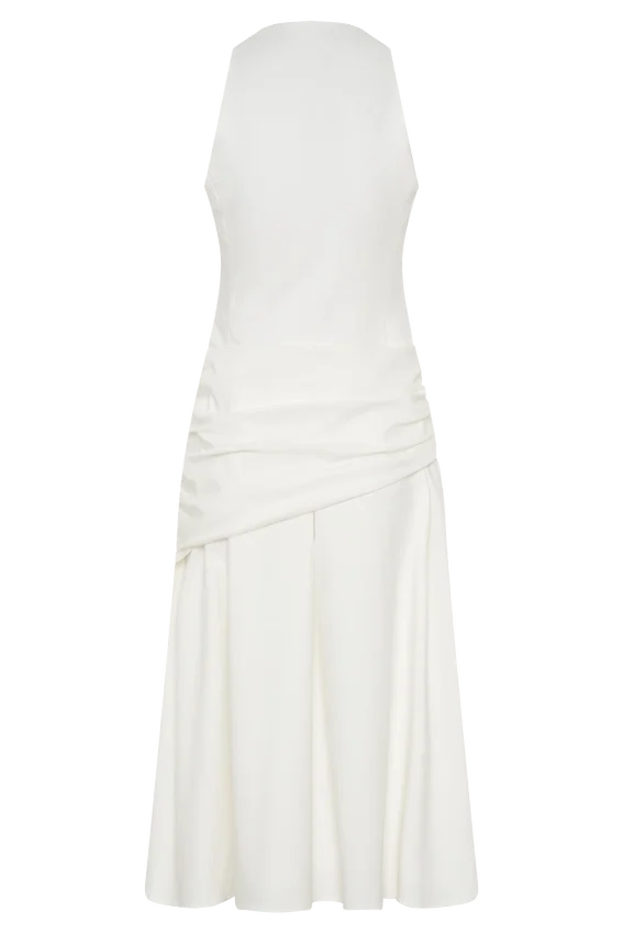 Emily Wrapped Waist Midi Dress – White Emily Wrapped Waist Midi Dress – White