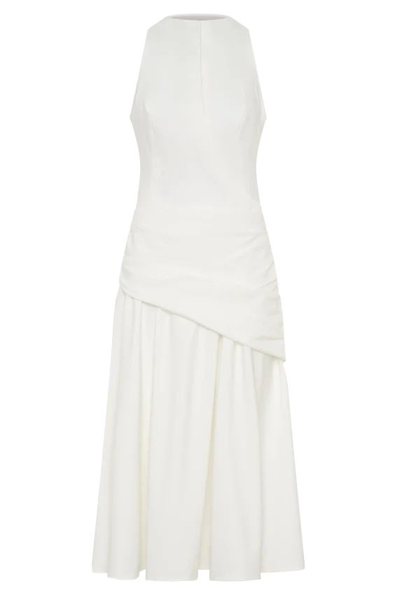 Emily Wrapped Waist Midi Dress – White Emily Wrapped Waist Midi Dress – White