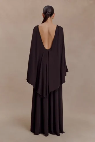 Emory Jersey Cape Maxi Dress – Chocolate