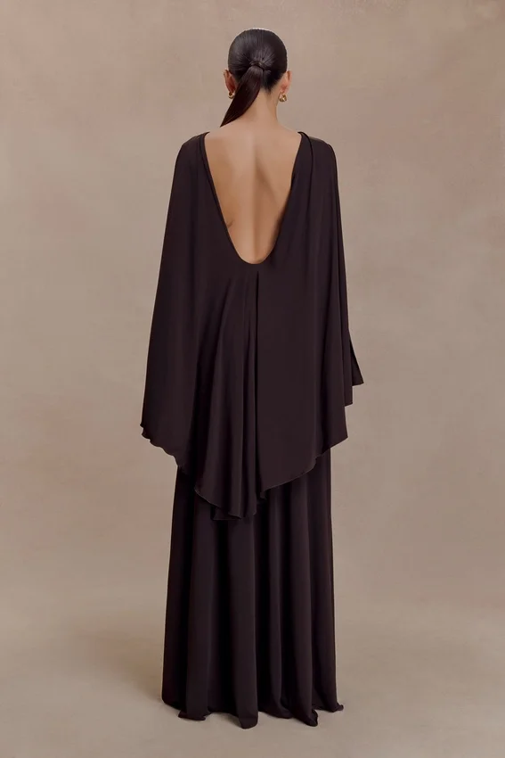 Emory Jersey Cape Maxi Dress – Chocolate Emory Jersey Cape Maxi Dress – Chocolate