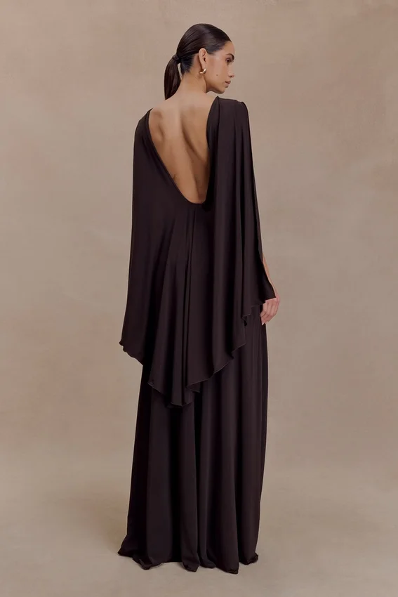 Emory Jersey Cape Maxi Dress – Chocolate Emory Jersey Cape Maxi Dress – Chocolate