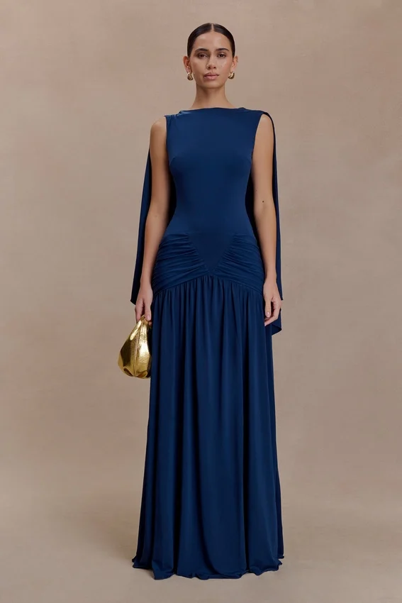 Emory Jersey Cape Maxi Dress – Navy Emory Jersey Cape Maxi Dress – Navy