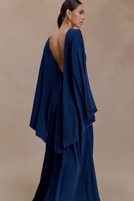 Emory Jersey Cape Maxi Dress – Navy Emory Jersey Cape Maxi Dress – Navy