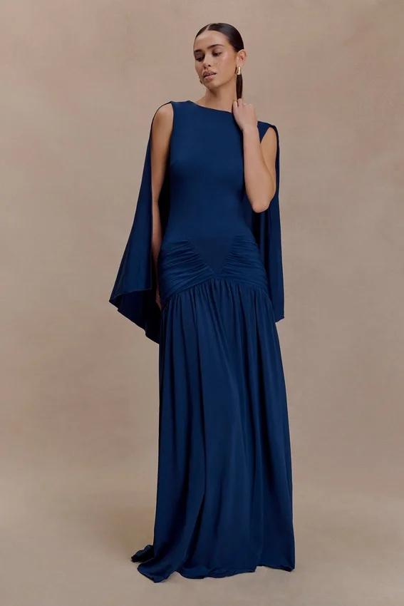 Emory Jersey Cape Maxi Dress – Navy Emory Jersey Cape Maxi Dress – Navy