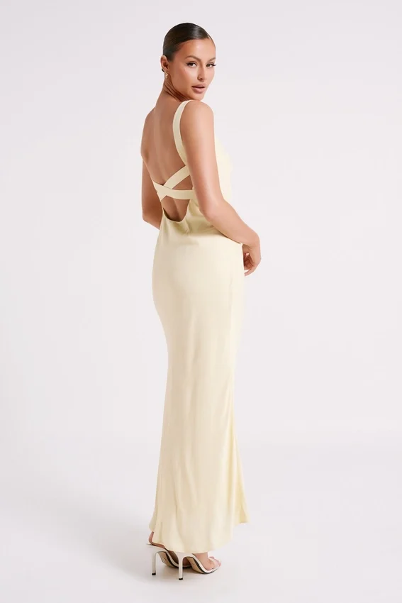 Ensley Satin Maxi Dress – Light Yellow Ensley Satin Maxi Dress – Light Yellow