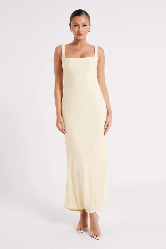 Ensley Satin Maxi Dress – Light Yellow Ensley Satin Maxi Dress – Light Yellow