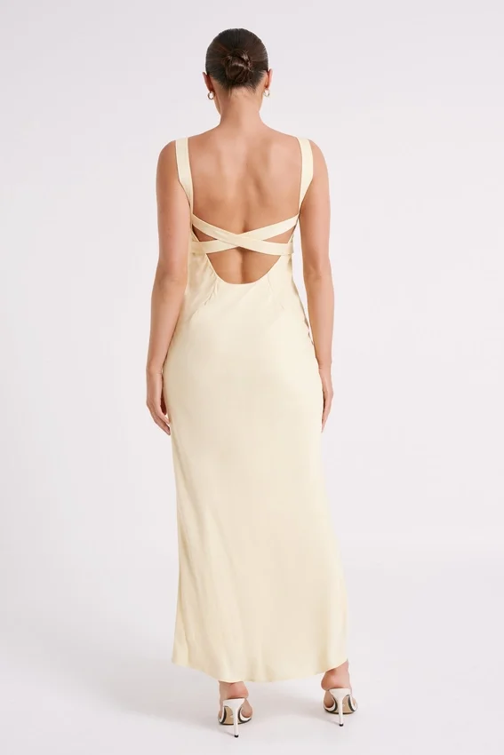 Ensley Satin Maxi Dress – Light Yellow Ensley Satin Maxi Dress – Light Yellow