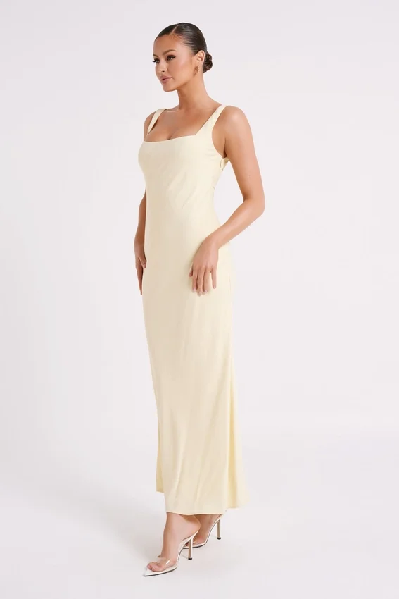 Ensley Satin Maxi Dress – Light Yellow Ensley Satin Maxi Dress – Light Yellow