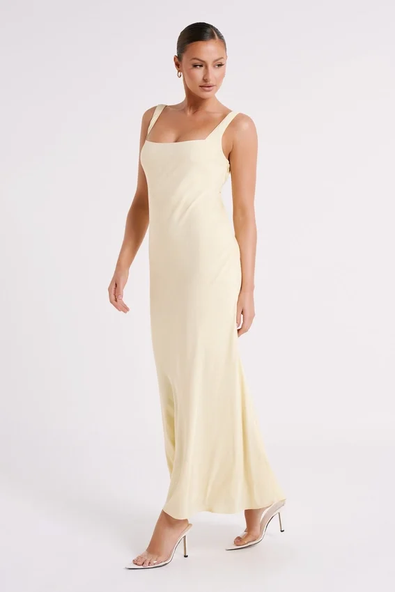 Ensley Satin Maxi Dress – Light Yellow Ensley Satin Maxi Dress – Light Yellow