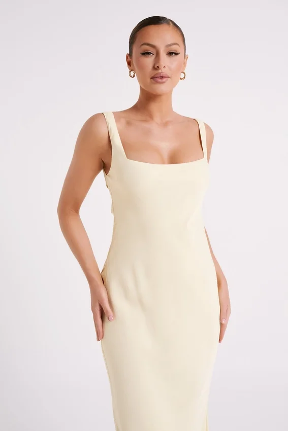 Ensley Satin Maxi Dress – Light Yellow Ensley Satin Maxi Dress – Light Yellow