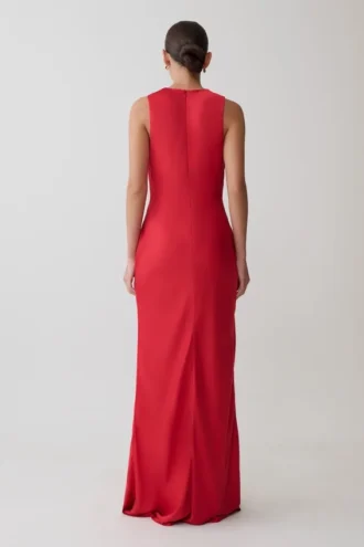 Esme Plunge Satin Maxi Dress – Red