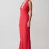 Esme Plunge Satin Maxi Dress – Red