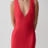Esme Plunge Satin Maxi Dress – Red