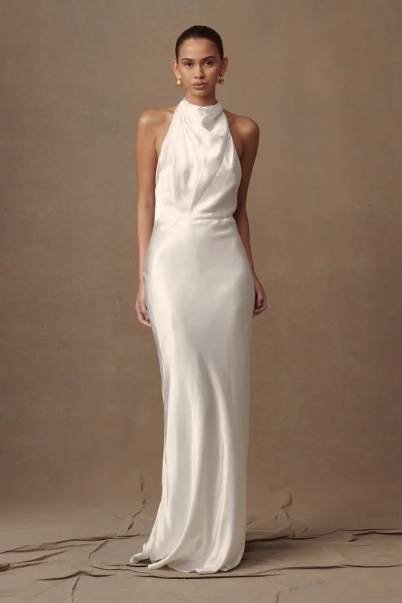Esther Iridescent Satin Cowl Maxi Dress – Ivory Esther Iridescent Satin Cowl Maxi Dress – Ivory