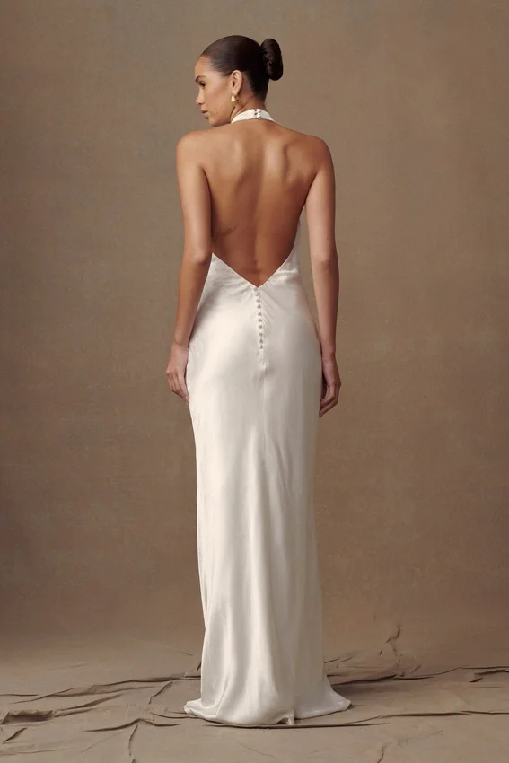 Esther Iridescent Satin Cowl Maxi Dress – Ivory Esther Iridescent Satin Cowl Maxi Dress – Ivory