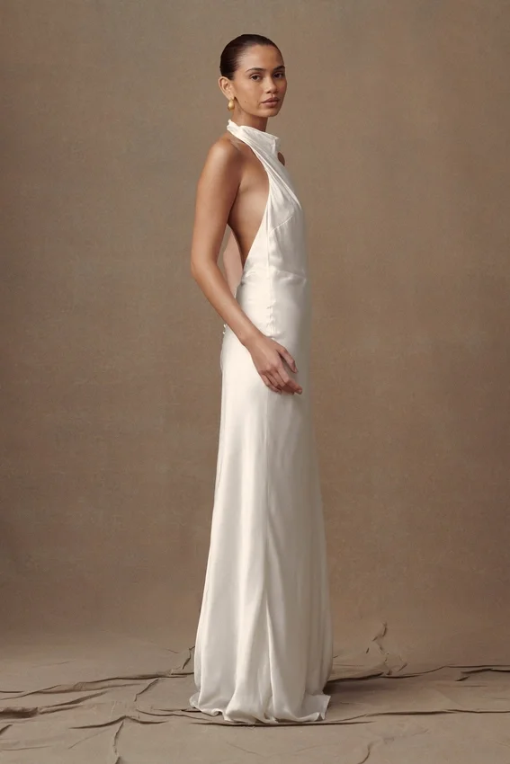 Esther Iridescent Satin Cowl Maxi Dress – Ivory Esther Iridescent Satin Cowl Maxi Dress – Ivory