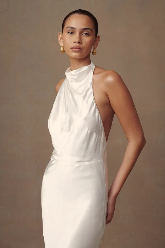 Esther Iridescent Satin Cowl Maxi Dress – Ivory Esther Iridescent Satin Cowl Maxi Dress – Ivory