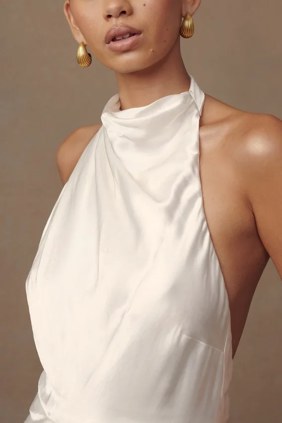 Esther Iridescent Satin Cowl Maxi Dress – Ivory Esther Iridescent Satin Cowl Maxi Dress – Ivory