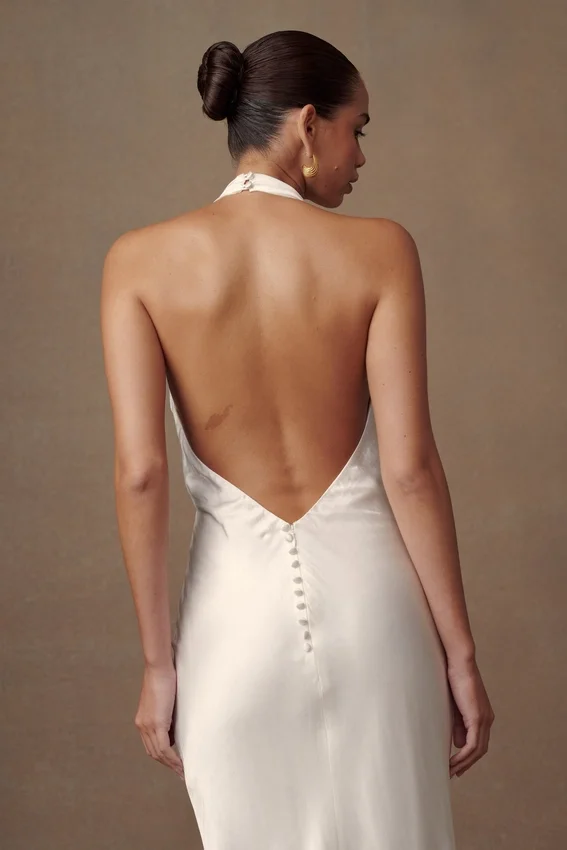 Esther Iridescent Satin Cowl Maxi Dress – Ivory Esther Iridescent Satin Cowl Maxi Dress – Ivory