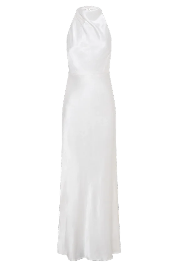 Esther Iridescent Satin Cowl Maxi Dress – Ivory Esther Iridescent Satin Cowl Maxi Dress – Ivory