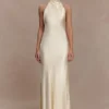 Esther Iridescent Satin Cowl Maxi Dress – Lemon Sorbet