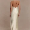 Esther Iridescent Satin Cowl Maxi Dress – Lemon Sorbet