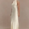 Esther Iridescent Satin Cowl Maxi Dress – Lemon Sorbet