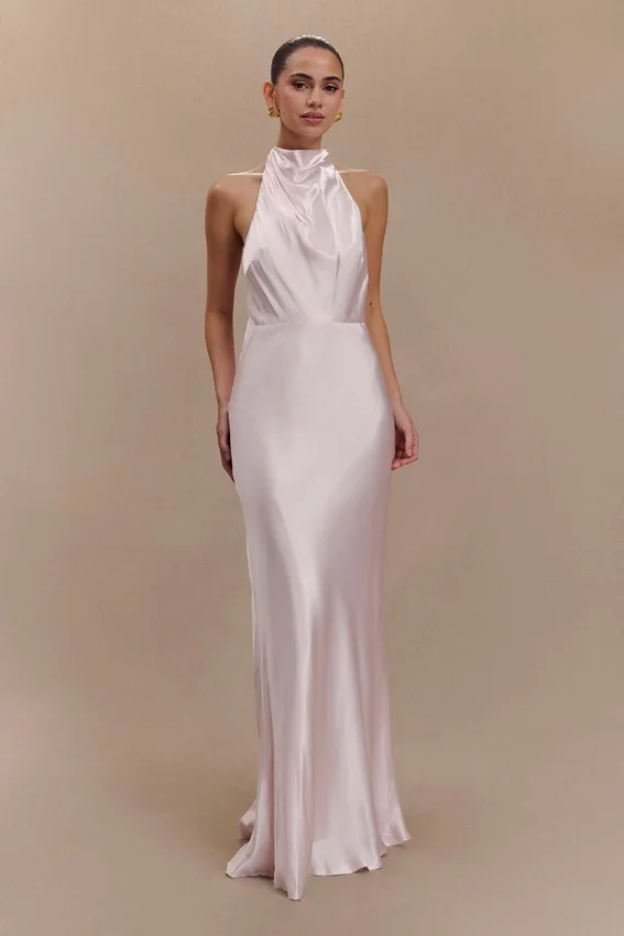 Esther Iridescent Satin Cowl Maxi Dress – Pale Pink Esther Iridescent Satin Cowl Maxi Dress – Pale Pink