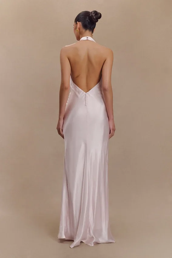 Esther Iridescent Satin Cowl Maxi Dress – Pale Pink Esther Iridescent Satin Cowl Maxi Dress – Pale Pink