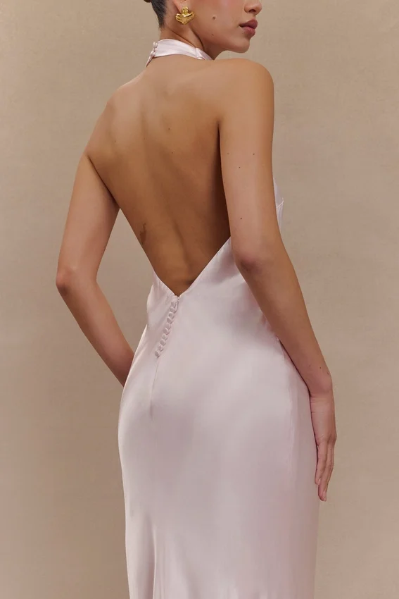 Esther Iridescent Satin Cowl Maxi Dress – Pale Pink Esther Iridescent Satin Cowl Maxi Dress – Pale Pink