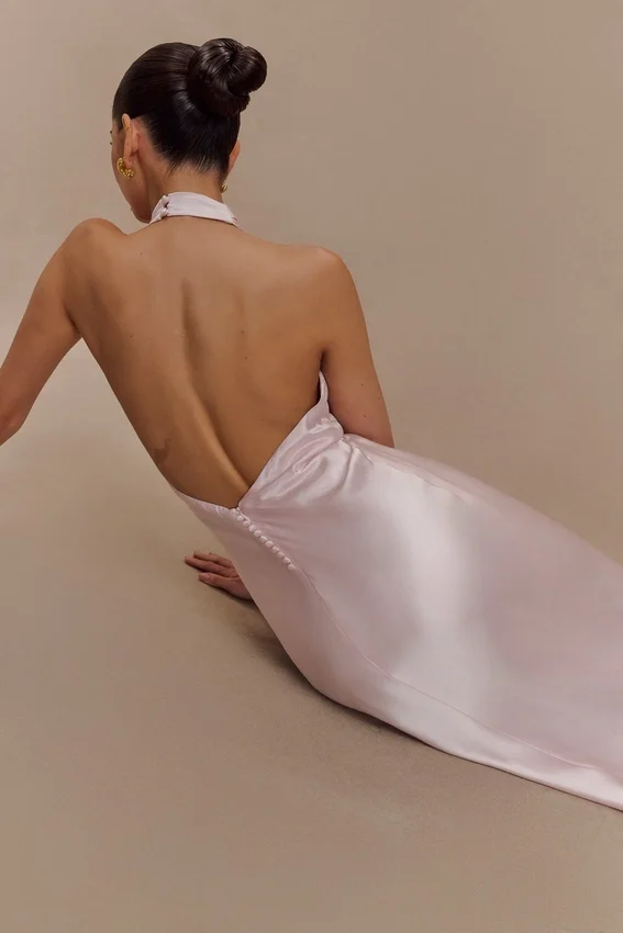 Esther Iridescent Satin Cowl Maxi Dress – Pale Pink Esther Iridescent Satin Cowl Maxi Dress – Pale Pink
