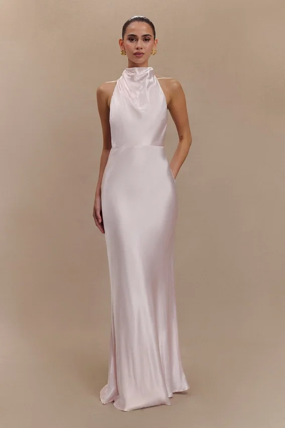 Esther Iridescent Satin Cowl Maxi Dress – Pale Pink Esther Iridescent Satin Cowl Maxi Dress – Pale Pink