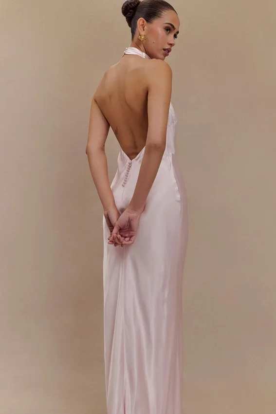 Esther Iridescent Satin Cowl Maxi Dress – Pale Pink Esther Iridescent Satin Cowl Maxi Dress – Pale Pink