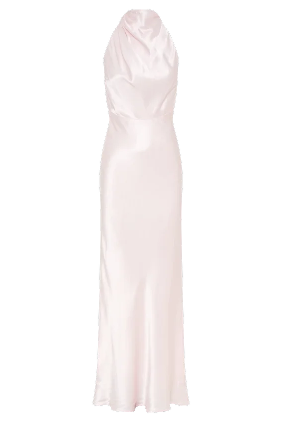 Esther Iridescent Satin Cowl Maxi Dress – Pale Pink Esther Iridescent Satin Cowl Maxi Dress – Pale Pink