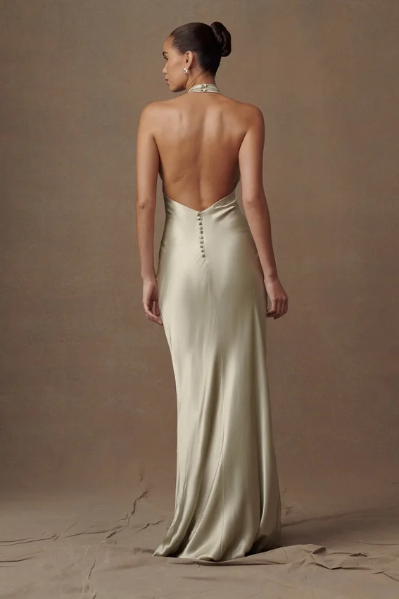 Esther Iridescent Satin Cowl Maxi Dress – Sage Esther Iridescent Satin Cowl Maxi Dress – Sage