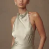 Esther Iridescent Satin Cowl Maxi Dress – Sage Esther Iridescent Satin Cowl Maxi Dress – Sage