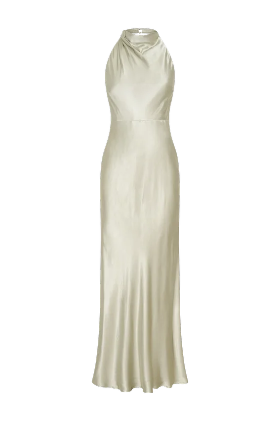 Esther Iridescent Satin Cowl Maxi Dress – Sage Esther Iridescent Satin Cowl Maxi Dress – Sage