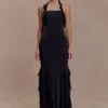 Etta Ruffle Slinky Maxi Dress – Black Etta Ruffle Slinky Maxi Dress – Black