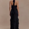 Etta Ruffle Slinky Maxi Dress – Black Etta Ruffle Slinky Maxi Dress – Black