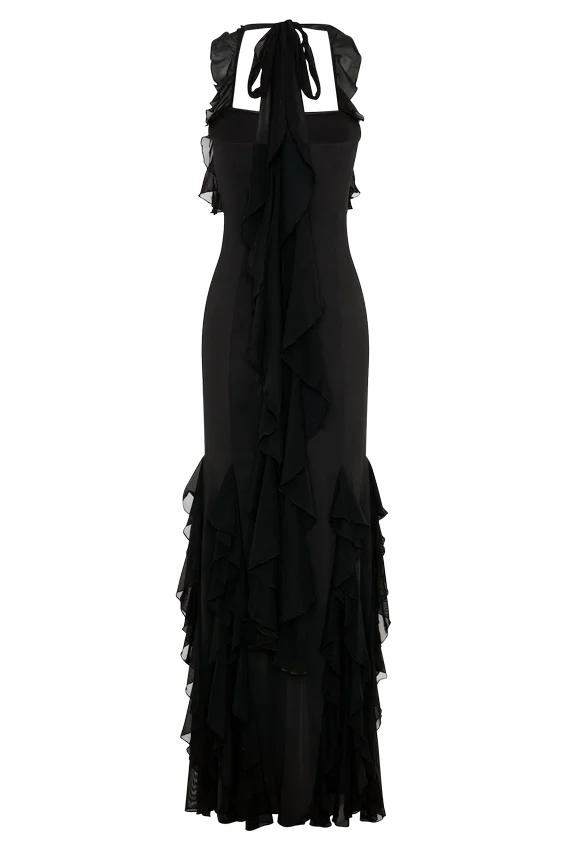 Etta Ruffle Slinky Maxi Dress – Black Etta Ruffle Slinky Maxi Dress – Black