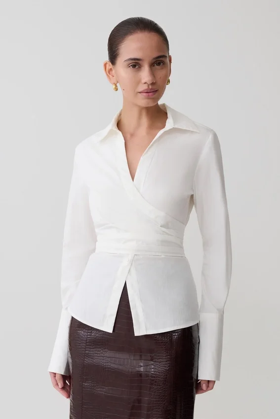 Eugenia Wrap Cotton Shirt – White Eugenia Wrap Cotton Shirt – White