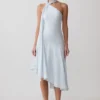 Evelina Halter Asymmetric Hem Midi Dress – Ice Blue