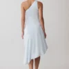 Evelina Halter Asymmetric Hem Midi Dress – Ice Blue