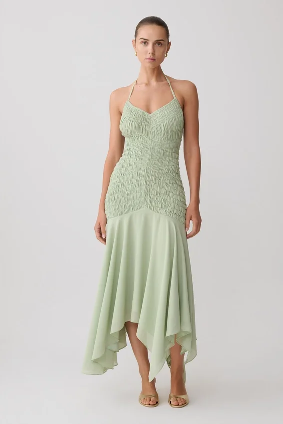 Evelyn Shirred Chiffon Maxi Dress – Sage Evelyn Shirred Chiffon Maxi Dress – Sage