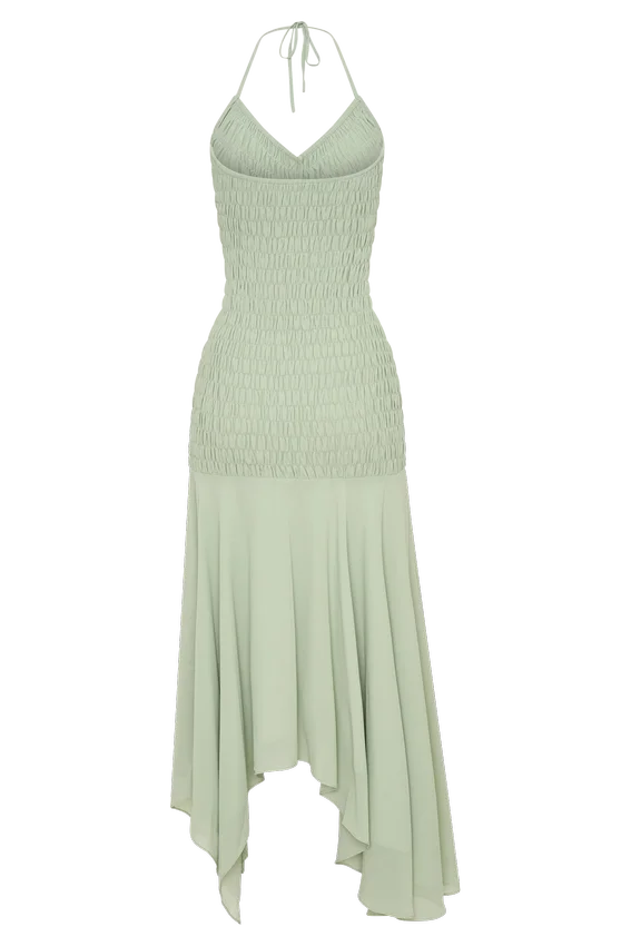 Evelyn Shirred Chiffon Maxi Dress – Sage Evelyn Shirred Chiffon Maxi Dress – Sage